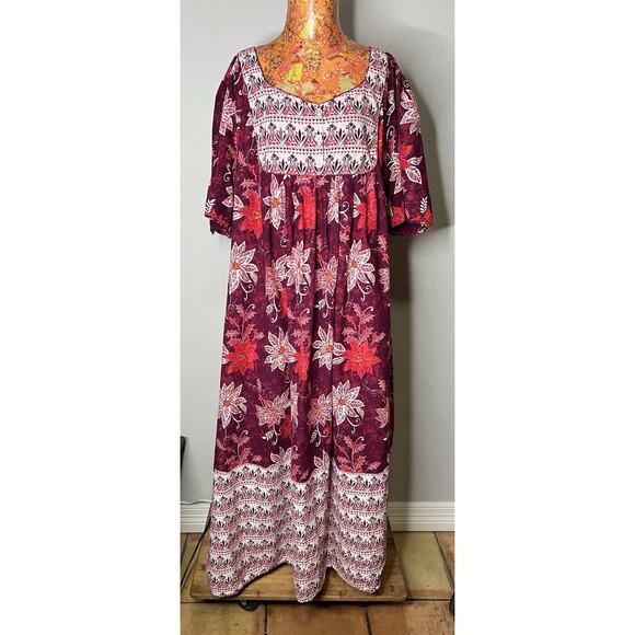 Only Necessities House Dress Sz 3X 30/32 Pullover Muu Muu Lounger Poinsettia - Picture 1 of 4